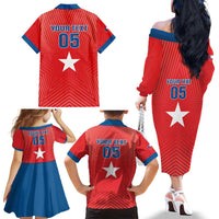 Custom Chile Star Football Family Matching Off The Shoulder Long Sleeve Dress and Hawaiian Shirt Vamos La Roja