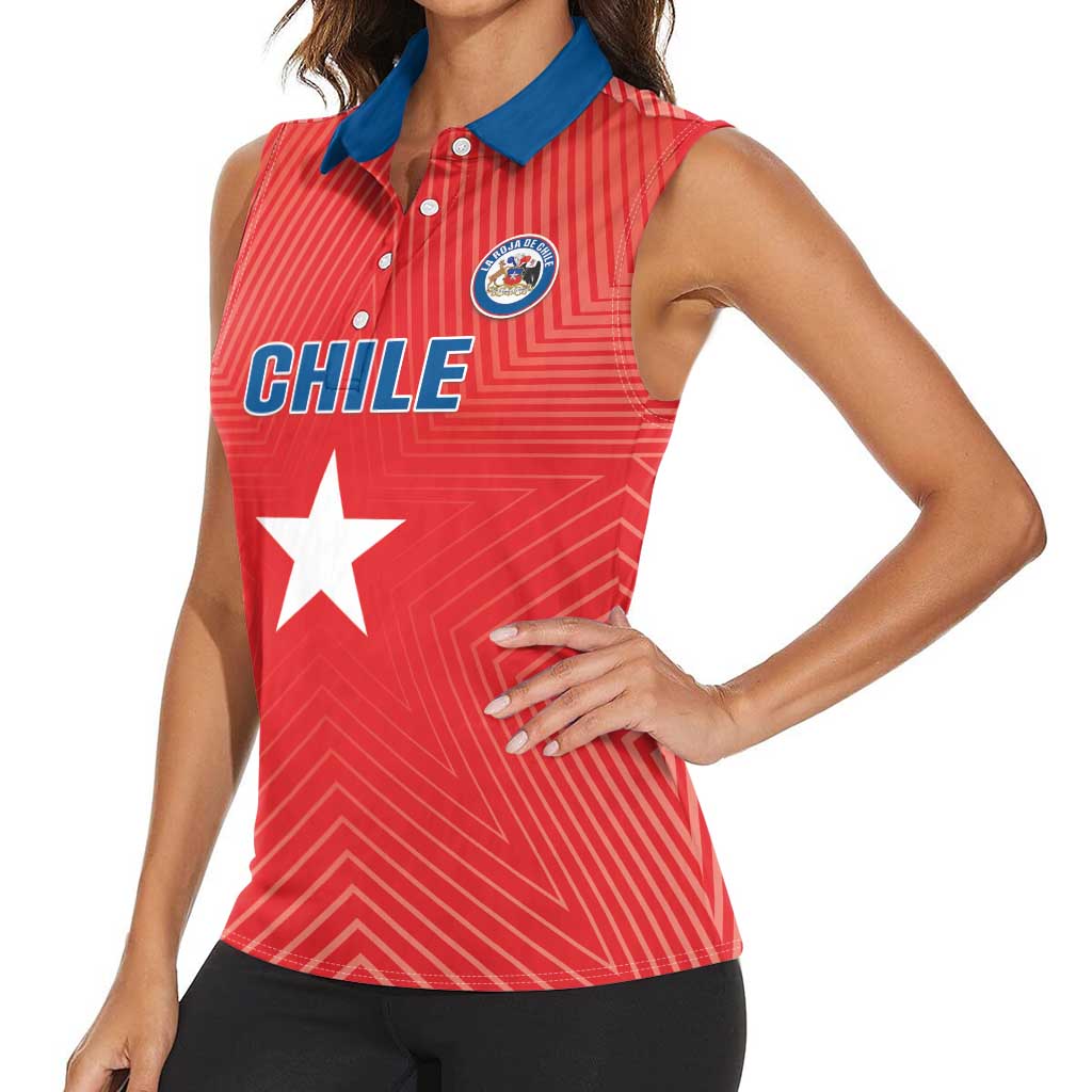 Custom Chile Star Football Women Sleeveless Polo Shirt Vamos La Roja