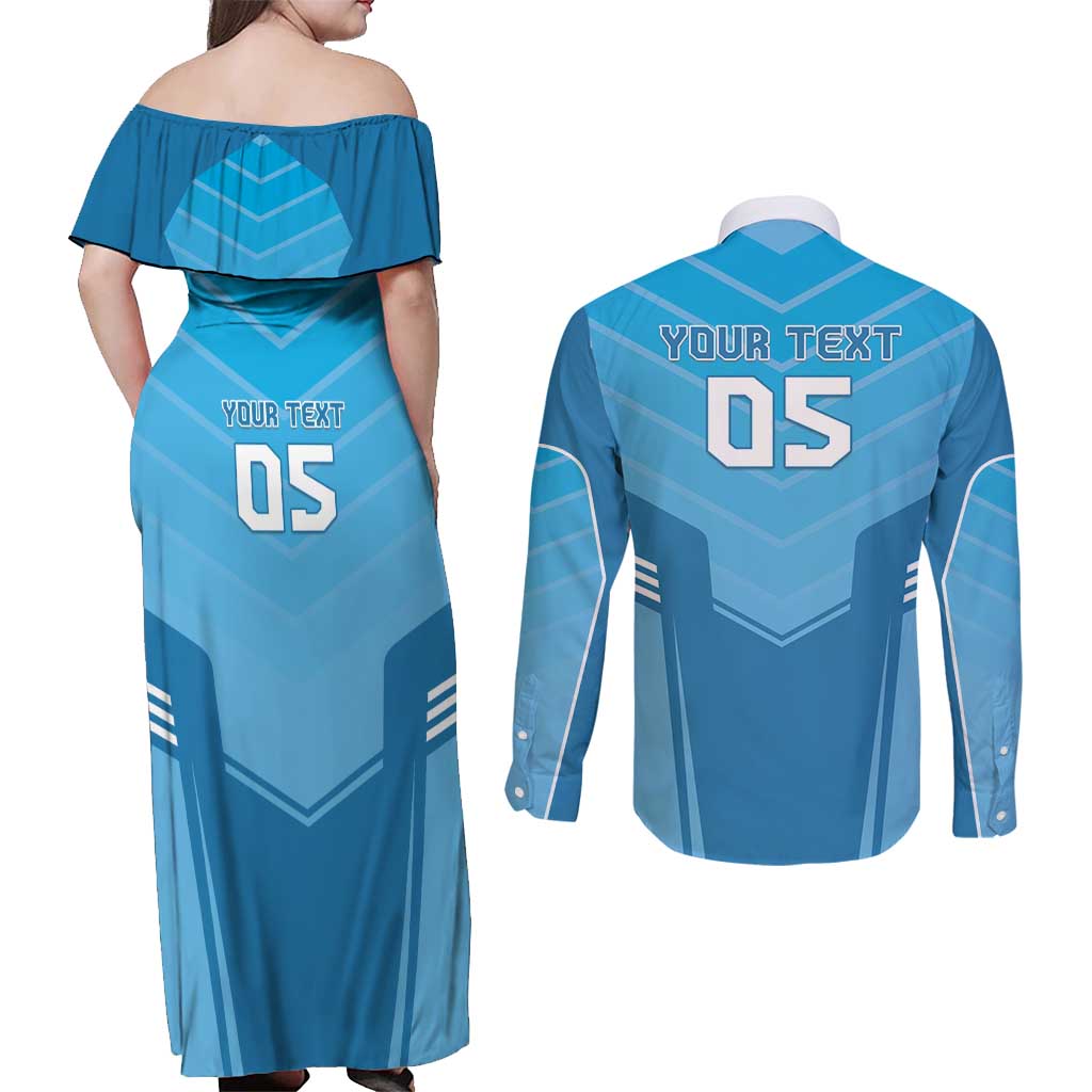 Custom Uruguay Football Couples Matching Off Shoulder Maxi Dress and Long Sleeve Button Shirt Unique Style