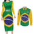 Custom Brazil Football Couples Matching Long Sleeve Bodycon Dress and Long Sleeve Button Shirt Flag Style