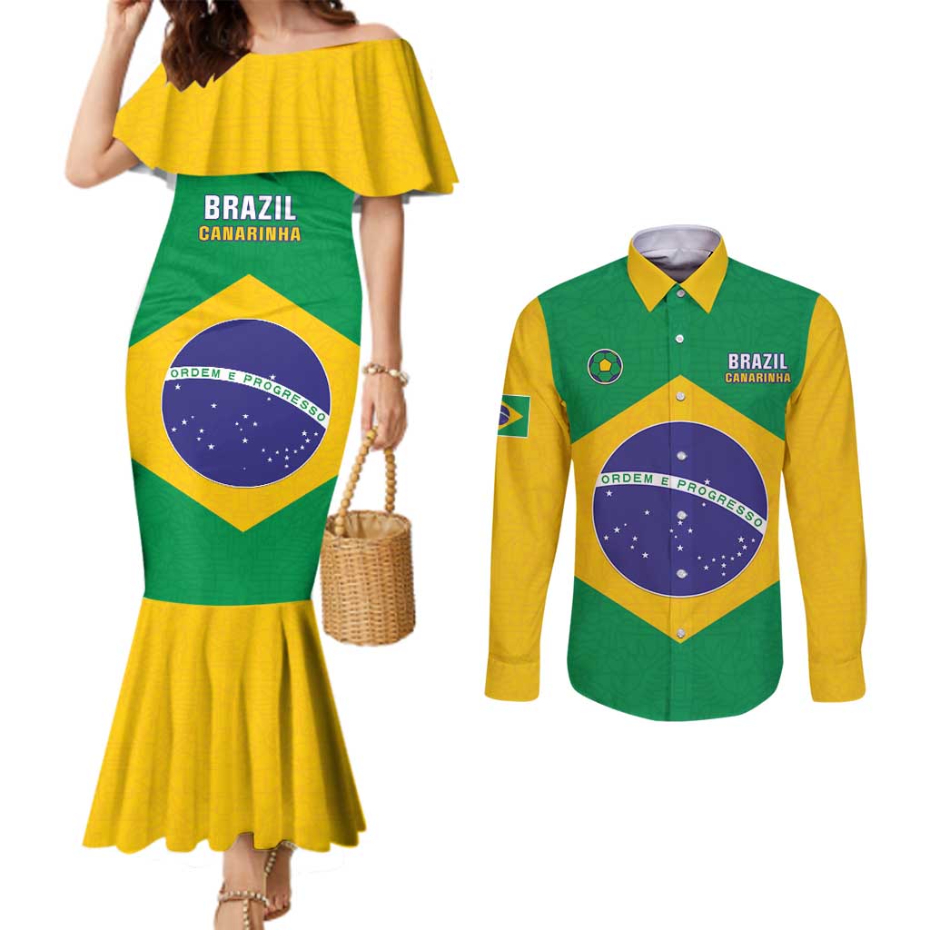Custom Brazil Football Couples Matching Mermaid Dress and Long Sleeve Button Shirt Flag Style