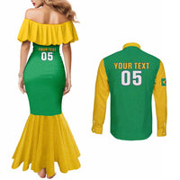 Custom Brazil Football Couples Matching Mermaid Dress and Long Sleeve Button Shirt Flag Style