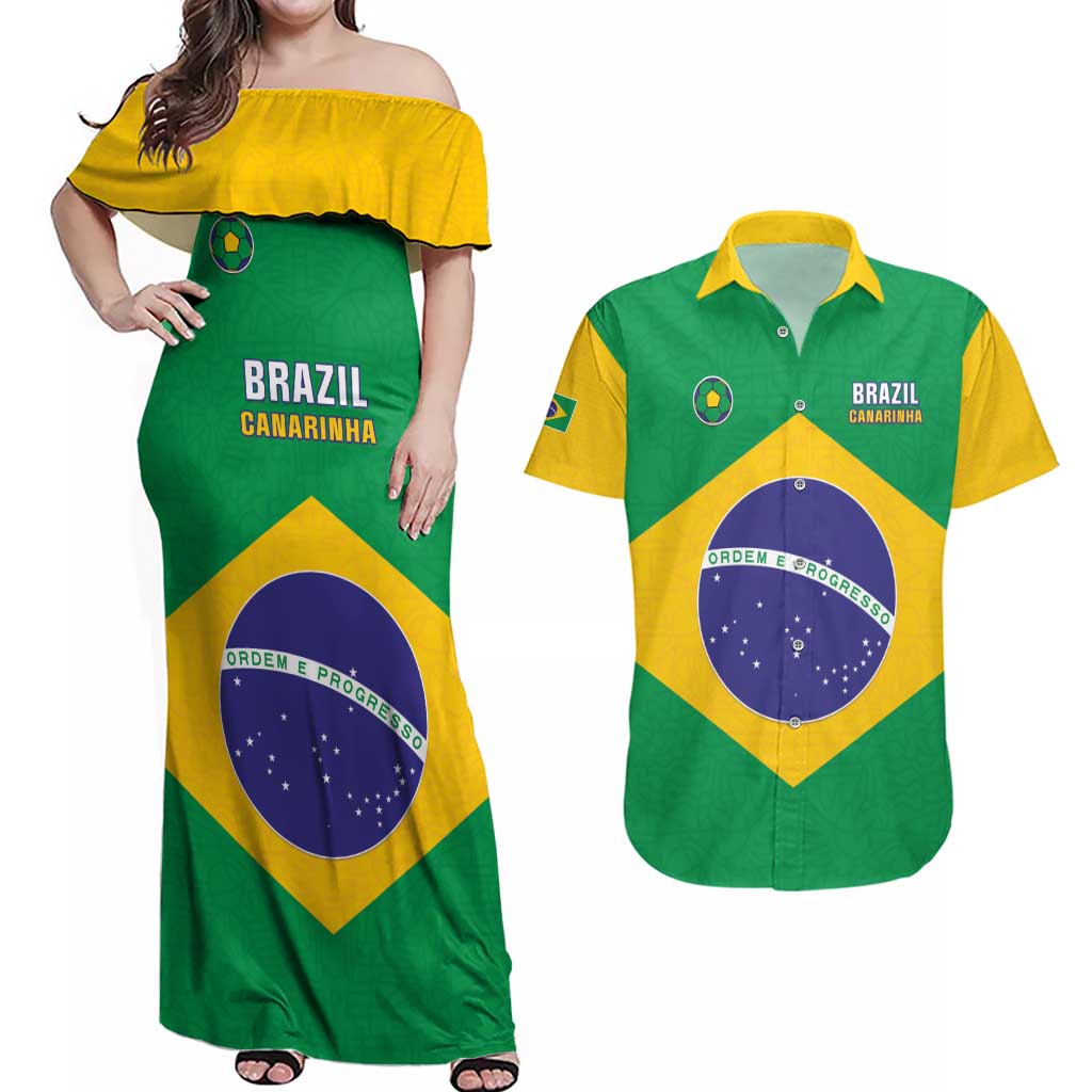 Custom Brazil Football Couples Matching Off Shoulder Maxi Dress and Hawaiian Shirt Flag Style