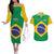 Custom Brazil Football Couples Matching Off The Shoulder Long Sleeve Dress and Hawaiian Shirt Flag Style