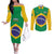 Custom Brazil Football Couples Matching Off The Shoulder Long Sleeve Dress and Long Sleeve Button Shirt Flag Style
