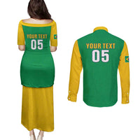 Custom Brazil Football Couples Matching Puletasi and Long Sleeve Button Shirt Flag Style