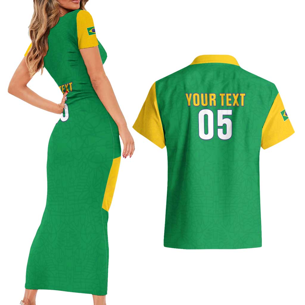 Custom Brazil Football Couples Matching Short Sleeve Bodycon Dress and Hawaiian Shirt Flag Style