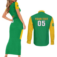 Custom Brazil Football Couples Matching Short Sleeve Bodycon Dress and Long Sleeve Button Shirt Flag Style