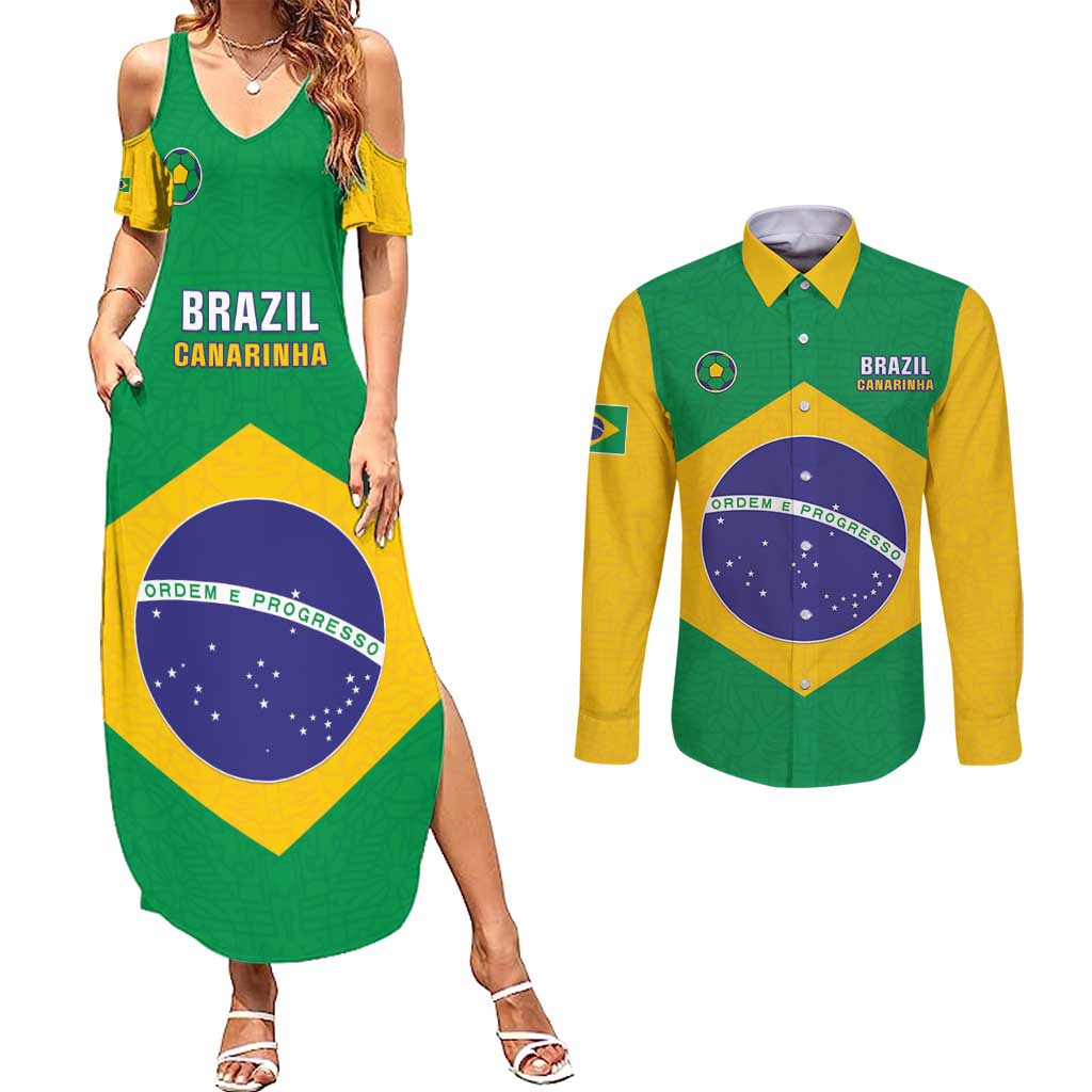 Custom Brazil Football Couples Matching Summer Maxi Dress and Long Sleeve Button Shirt Flag Style
