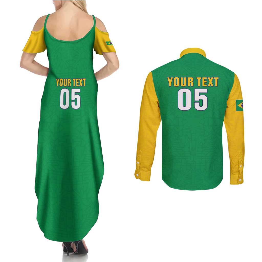 Custom Brazil Football Couples Matching Summer Maxi Dress and Long Sleeve Button Shirt Flag Style