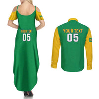 Custom Brazil Football Couples Matching Summer Maxi Dress and Long Sleeve Button Shirt Flag Style