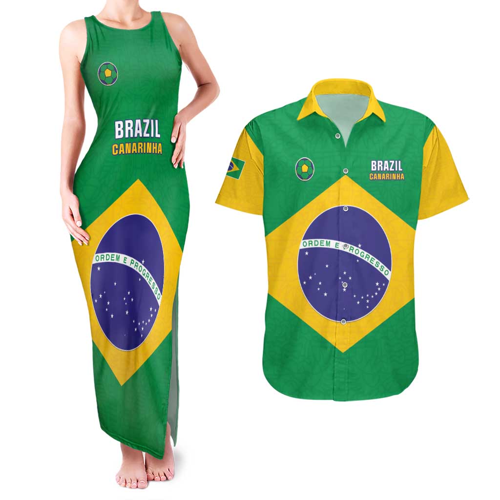 Custom Brazil Football Couples Matching Tank Maxi Dress and Hawaiian Shirt Flag Style