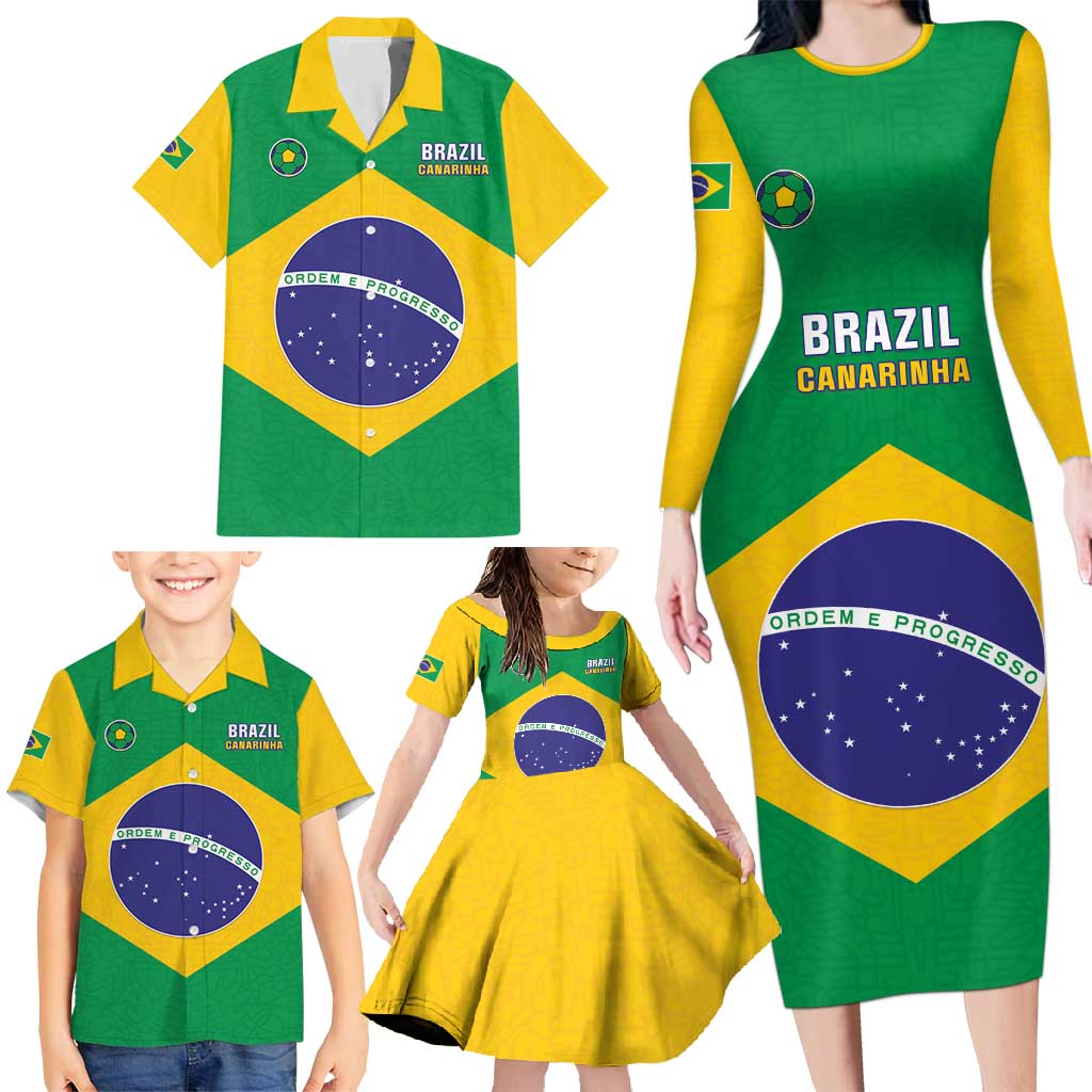 Custom Brazil Football Family Matching Long Sleeve Bodycon Dress and Hawaiian Shirt Flag Style