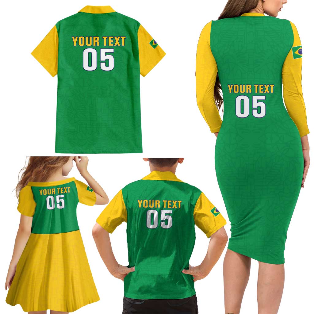 Custom Brazil Football Family Matching Long Sleeve Bodycon Dress and Hawaiian Shirt Flag Style