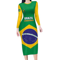 Custom Brazil Football Family Matching Long Sleeve Bodycon Dress and Hawaiian Shirt Flag Style