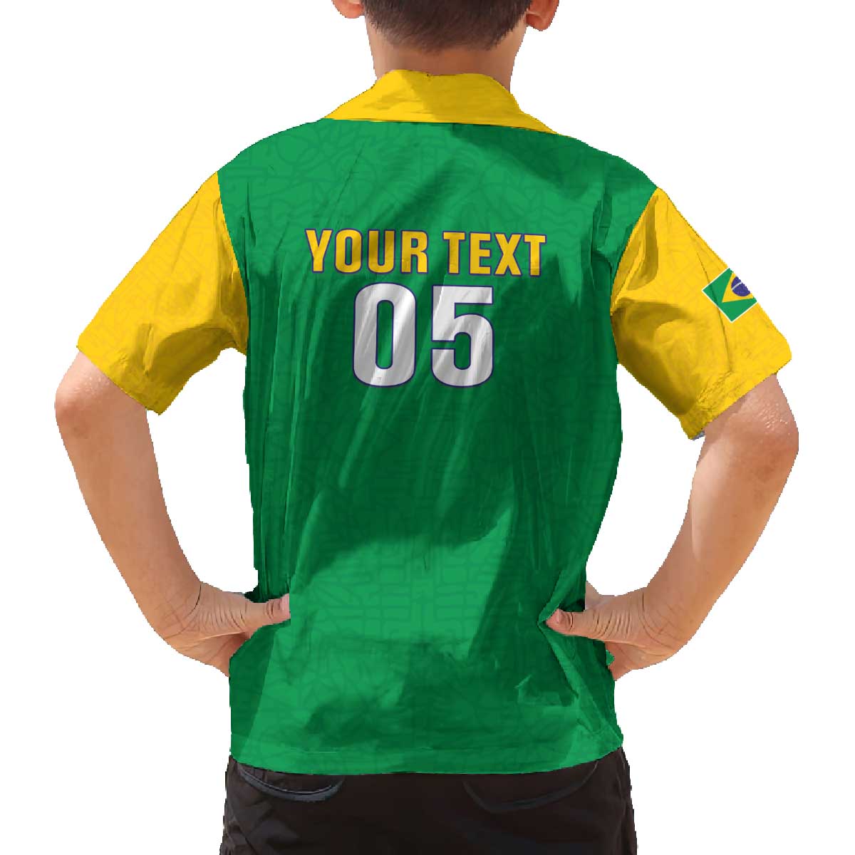 Custom Brazil Football Family Matching Off The Shoulder Long Sleeve Dress and Hawaiian Shirt Flag Style