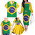 Custom Brazil Football Family Matching Off The Shoulder Long Sleeve Dress and Hawaiian Shirt Flag Style