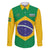 Custom Brazil Football Family Matching Off The Shoulder Long Sleeve Dress and Hawaiian Shirt Flag Style