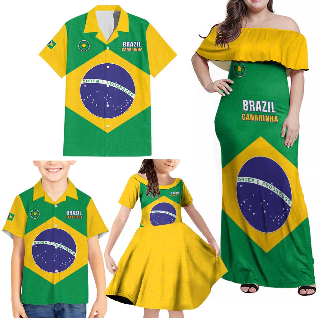 Custom Brazil Football Family Matching Off Shoulder Maxi Dress and Hawaiian Shirt Flag Style