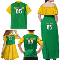 Custom Brazil Football Family Matching Off Shoulder Maxi Dress and Hawaiian Shirt Flag Style