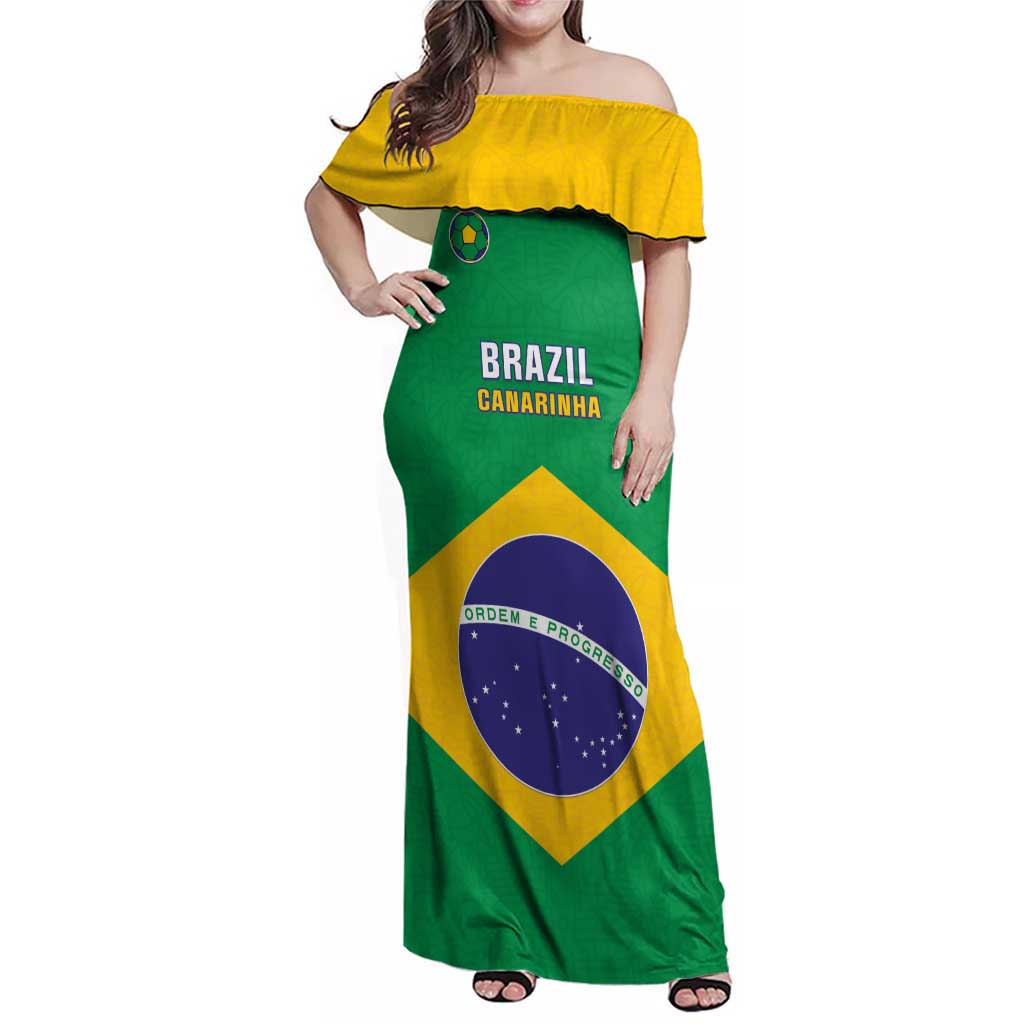 Custom Brazil Football Family Matching Off Shoulder Maxi Dress and Hawaiian Shirt Flag Style