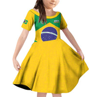 Custom Brazil Football Family Matching Off Shoulder Short Dress and Hawaiian Shirt Flag Style