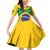 Custom Brazil Football Family Matching Off Shoulder Short Dress and Hawaiian Shirt Flag Style