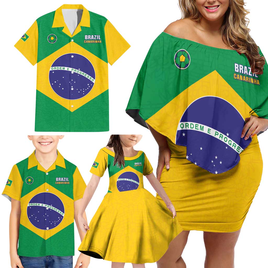 Custom Brazil Football Family Matching Off Shoulder Short Dress and Hawaiian Shirt Flag Style
