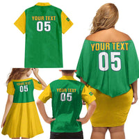 Custom Brazil Football Family Matching Off Shoulder Short Dress and Hawaiian Shirt Flag Style