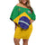 Custom Brazil Football Family Matching Off Shoulder Short Dress and Hawaiian Shirt Flag Style