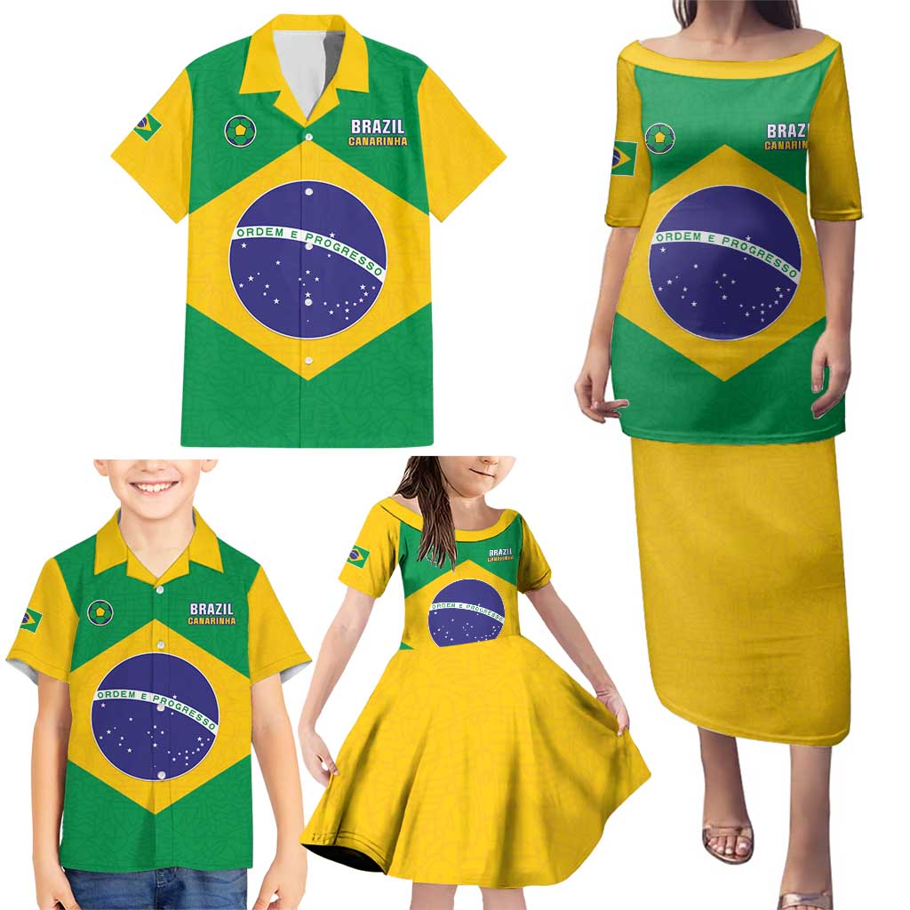Custom Brazil Football Family Matching Puletasi and Hawaiian Shirt Flag Style