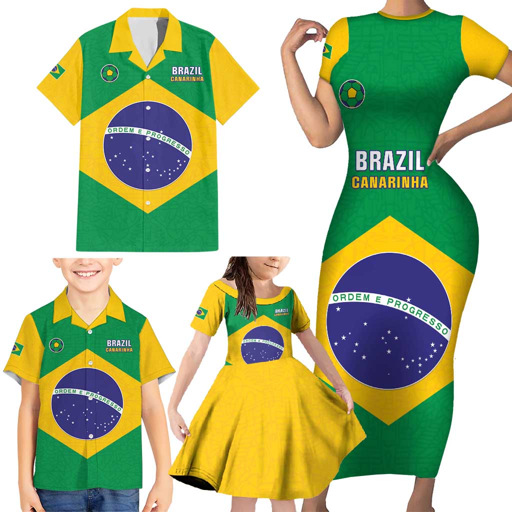 Custom Brazil Football Family Matching Short Sleeve Bodycon Dress and Hawaiian Shirt Flag Style
