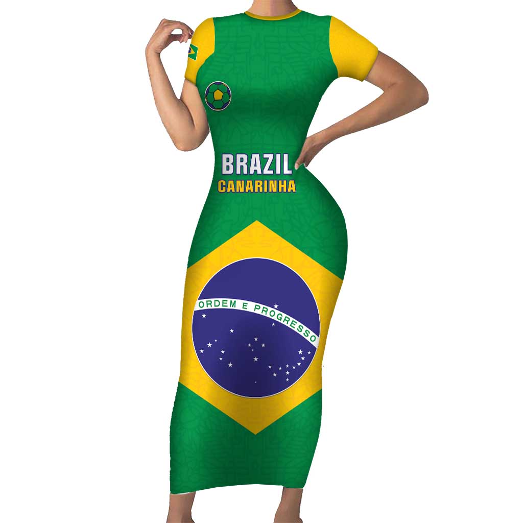 Custom Brazil Football Family Matching Short Sleeve Bodycon Dress and Hawaiian Shirt Flag Style