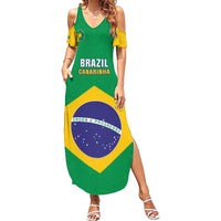 Custom Brazil Football Family Matching Summer Maxi Dress and Hawaiian Shirt Flag Style