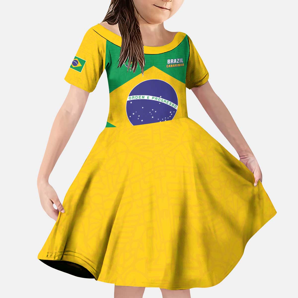 Custom Brazil Football Kid Short Sleeve Dress Flag Style