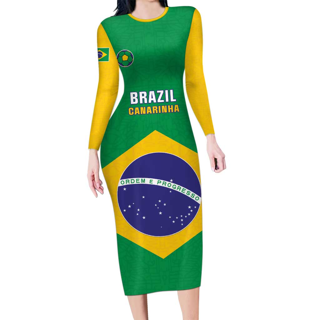 Custom Brazil Football Long Sleeve Bodycon Dress Flag Style