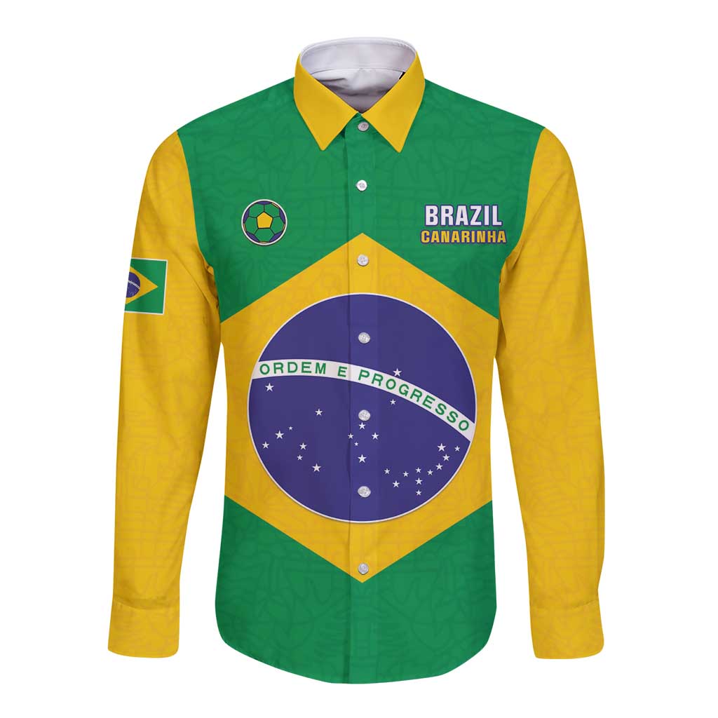 Custom Brazil Football Long Sleeve Button Shirt Flag Style