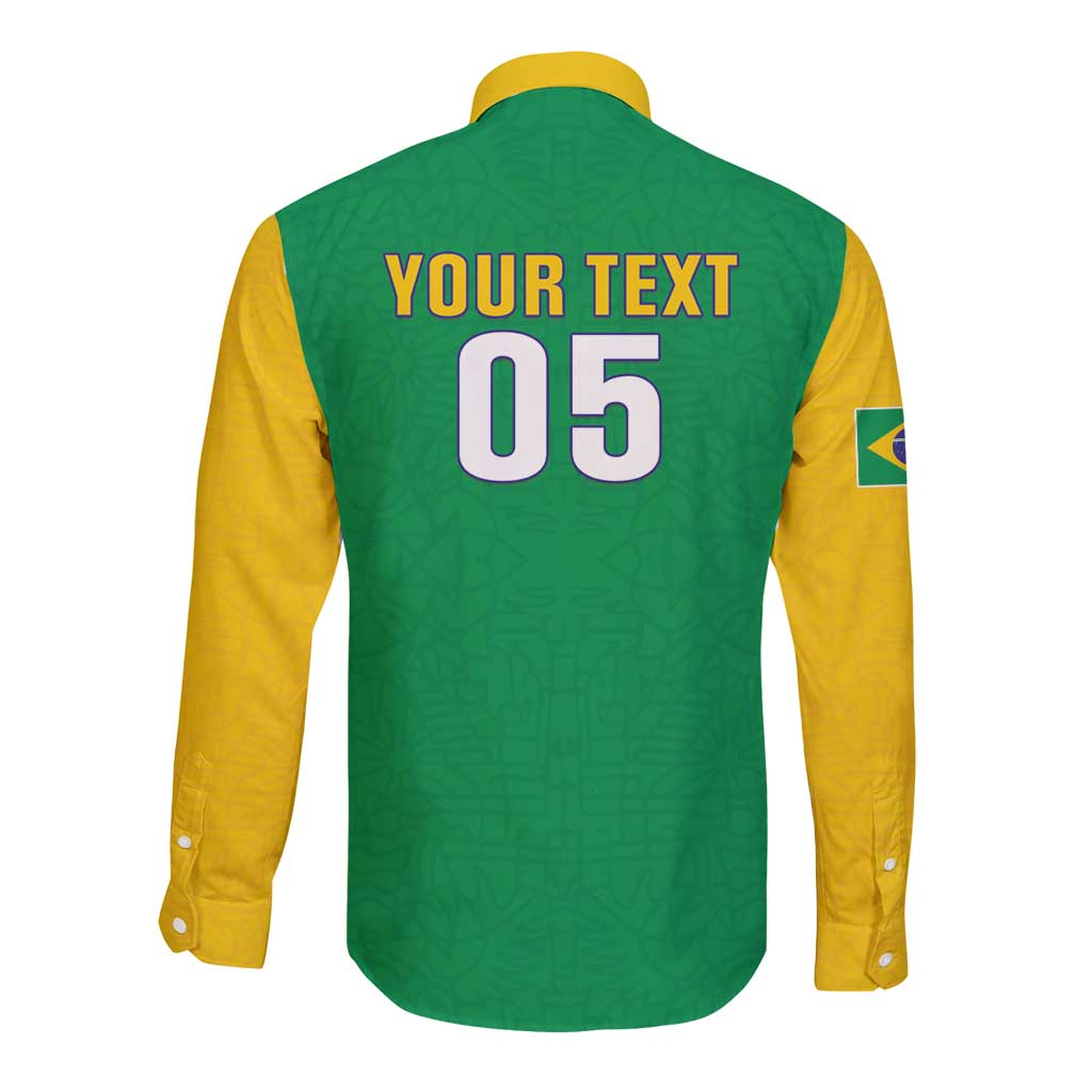 Custom Brazil Football Long Sleeve Button Shirt Flag Style