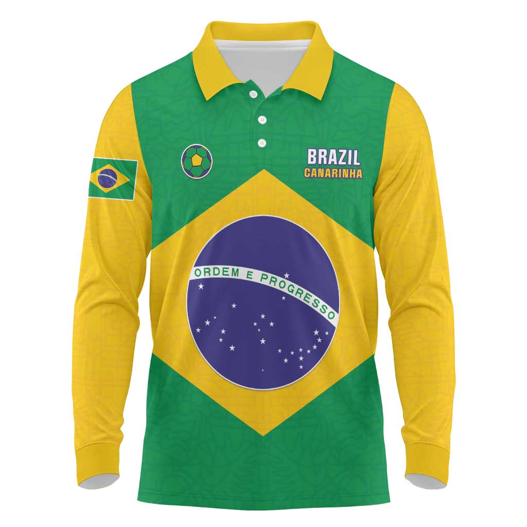 Custom Brazil Football Long Sleeve Polo Shirt Flag Style