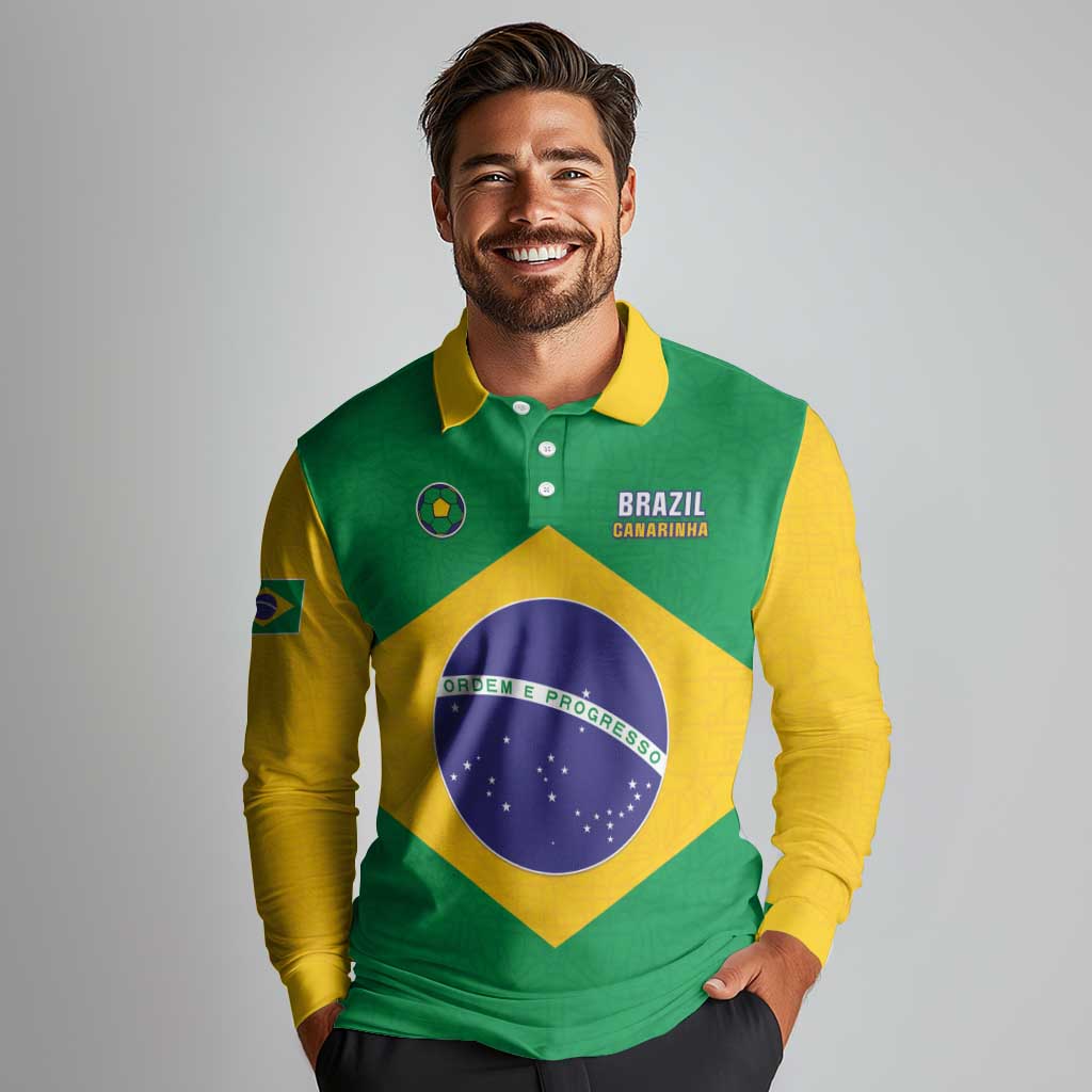 Custom Brazil Football Long Sleeve Polo Shirt Flag Style