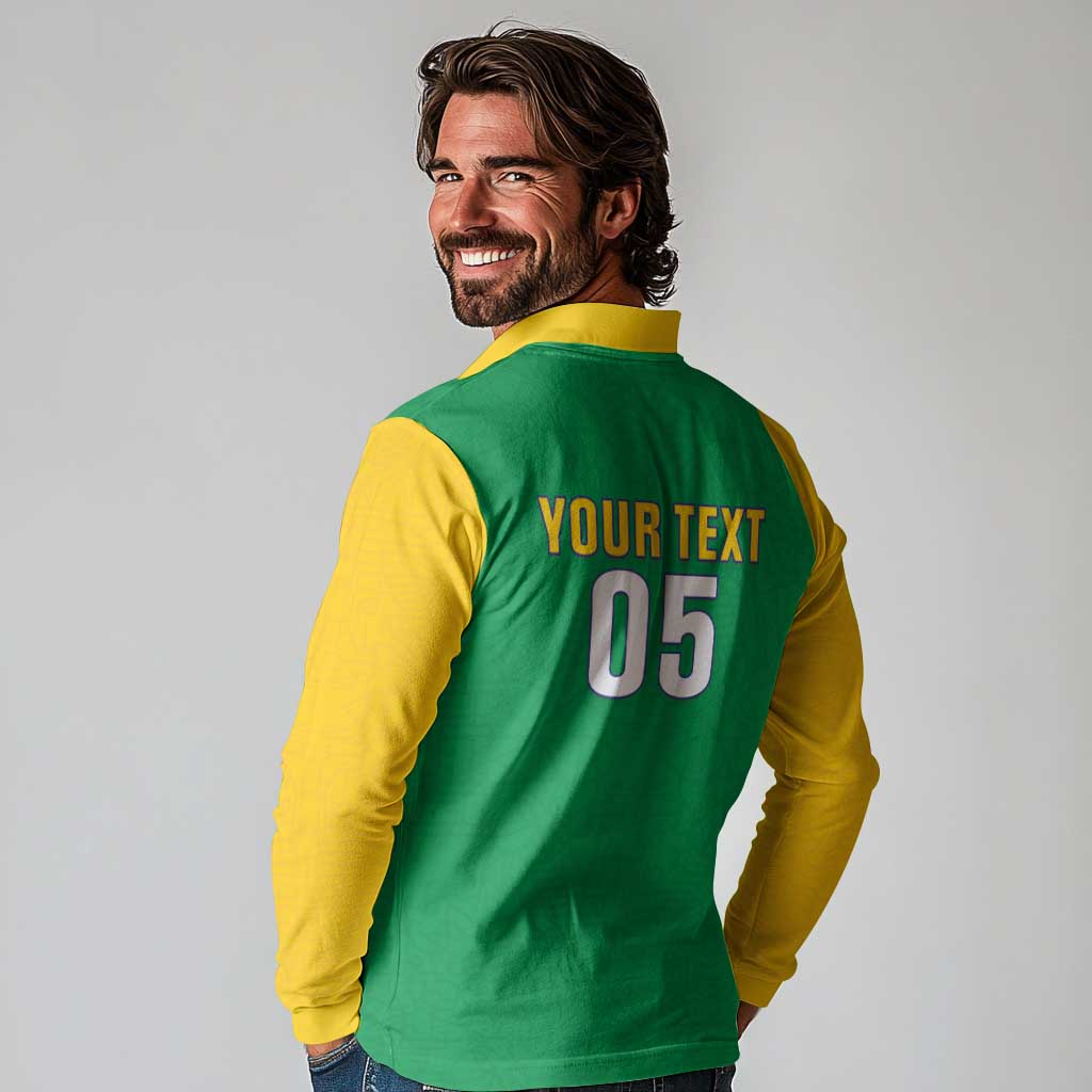 Custom Brazil Football Long Sleeve Polo Shirt Flag Style