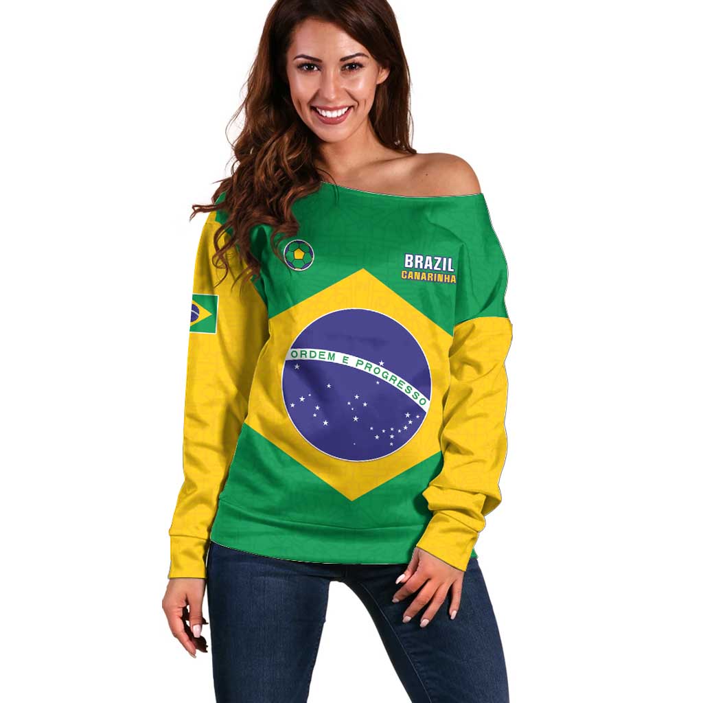 Custom Brazil Football Off Shoulder Sweater Flag Style