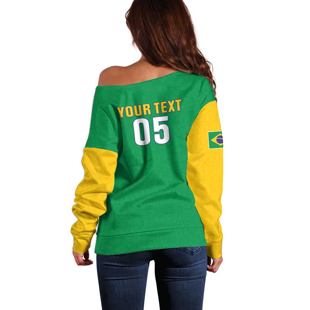 Custom Brazil Football Off Shoulder Sweater Flag Style