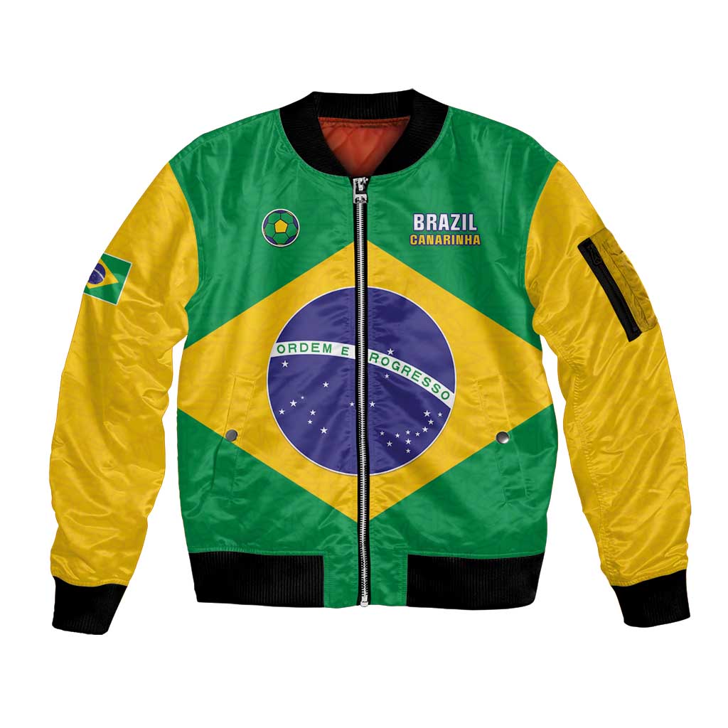Custom Brazil Football Sleeve Zip Bomber Jacket Flag Style