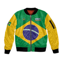 Custom Brazil Football Sleeve Zip Bomber Jacket Flag Style