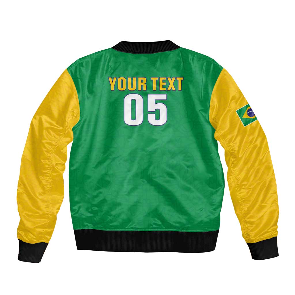 Custom Brazil Football Sleeve Zip Bomber Jacket Flag Style