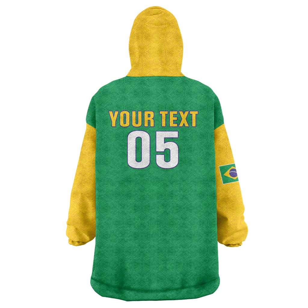 Custom Brazil Football Wearable Blanket Hoodie Flag Style