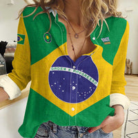 Custom Brazil Football Women Casual Shirt Flag Style