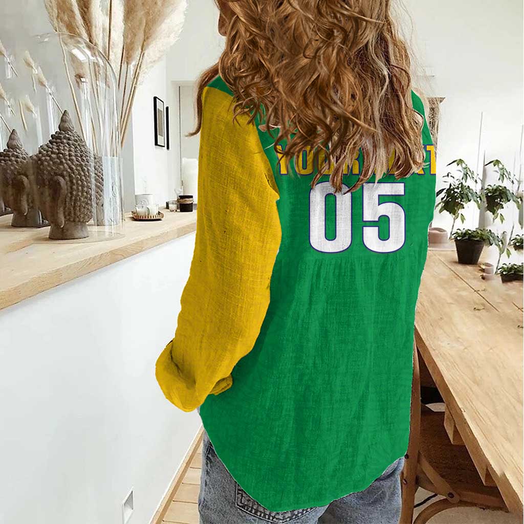 Custom Brazil Football Women Casual Shirt Flag Style