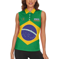 Custom Brazil Football Women Sleeveless Polo Shirt Flag Style